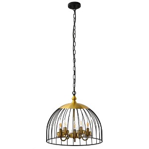 YANSUN 5-Light Black and Gold Dome Pendant Light Chandelier, E12 Base, Stylish Ceiling Fixture for Kitchen or Dining - 1 of 1