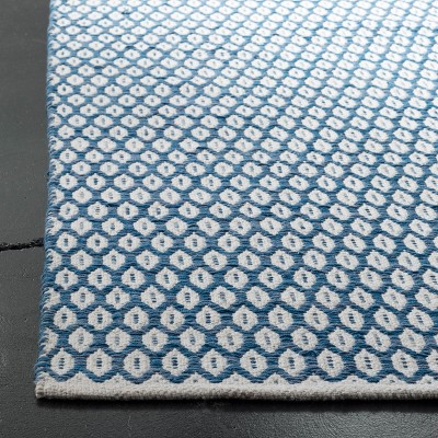 Handwoven Blue and Ivory Geometric Cotton Rug, 9' x 12'