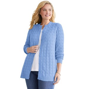 Woman Within Cotton Cable Knit Cardigan Sweater - 1 of 4