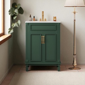 Mshliw 24 Inch Bathroom Vanity with Sink Combo, Freestanding Storage Cabinet with 2 Soft-Close Doors and Adjustable Shelf, Solid Wood Frame - 1 of 4