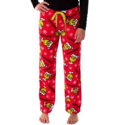Dr. Seuss Juniors The Grinch Naughty Soft Touch Fleece Plush Pajama Pants  (X-Large) Red