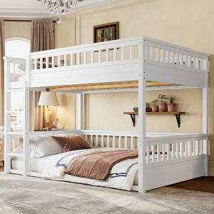 KTMBDW Bunk Bed, Bunk Bed Frame with Ladder and Guardrail, Wood Slats for Dormitory and Bedroom, Space Saving - 1 of 4
