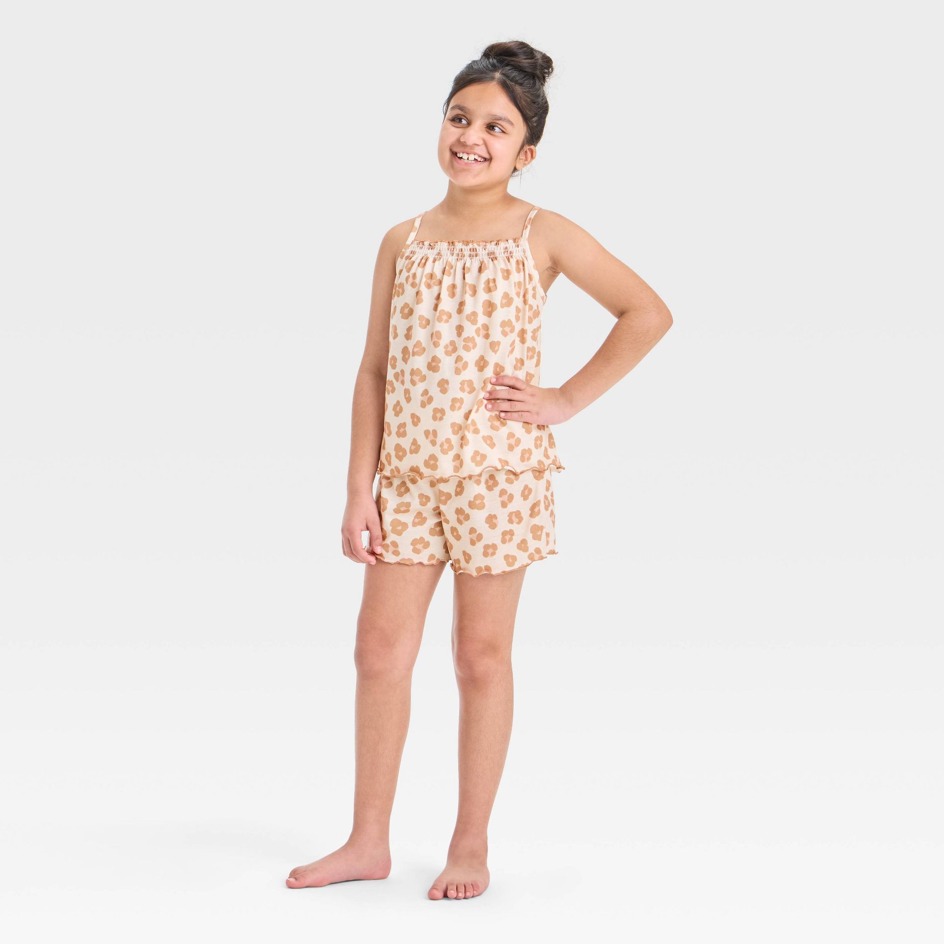Girls' 2pc Leopard Tank Top Pajama Set - Cat & Jack™ Brown L: Loose Fit, Recycled Polyester