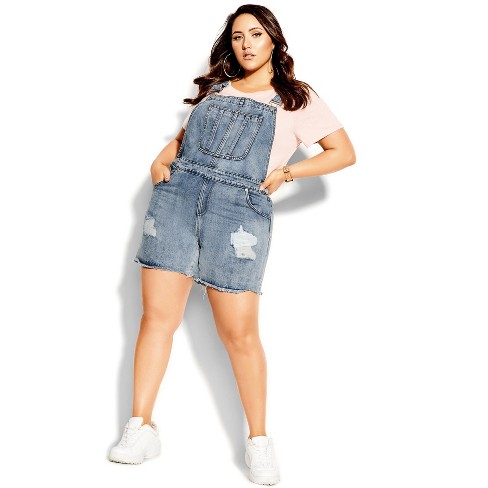 City Chic| Women's Plus Size 90's Overalls Short - Stone Wash - 18w : Target