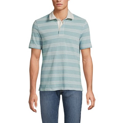 Lands' End Men's Short Sleeve Cotton Linen Rugby Polo