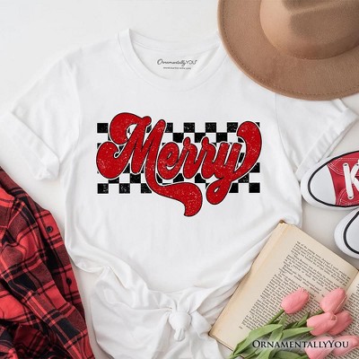 Merry Retro T‑Shirt, Christmas Checkered Tee | OrnamentallyYou