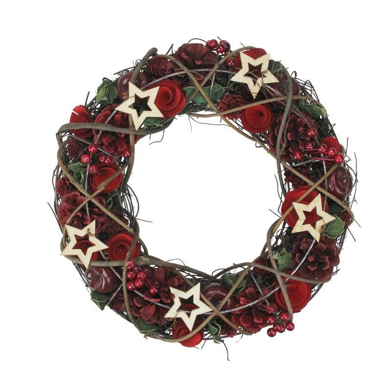 Northlight 13" Unlit Apples and Berries with Stars Christmas Wreath, 1 of 4