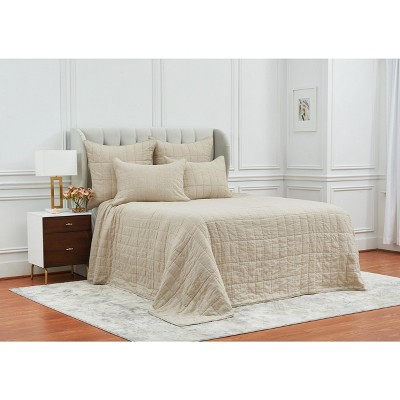 Natural Queen Microfiber Geometric Pattern Quilt