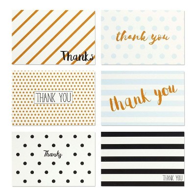 144 Pcs Thank You Cards Bulk Set, Polka Dot and Stripe Designs with Envelopes