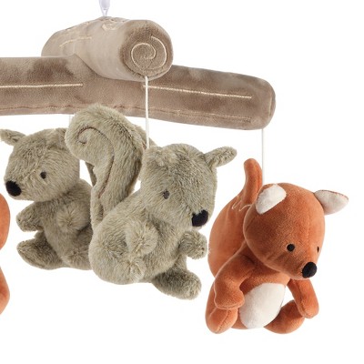 Cream Velour Musical Crib Mobile with Fox and Squirrel Plush Toys