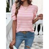 Womens Short Sleeve Puff Sleeve Round Neck Color Block Striped Sweater - 3 of 4