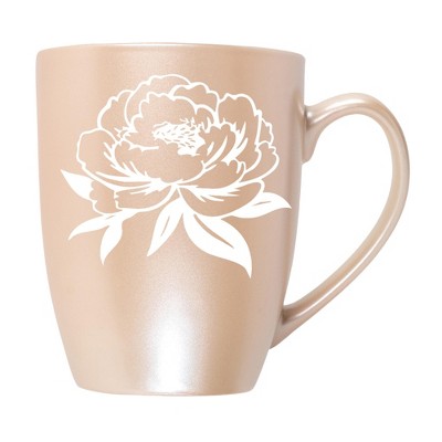 Elanze Designs Botanical Floral Nature Coffee Cup Mug 10 Ounce Ceramic With Shimmery Metallic Finish Elegant Minimalist Peony Flower Silhouette
