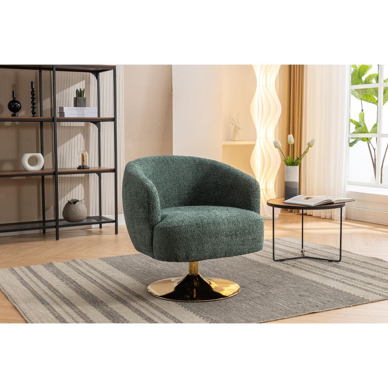 26.97" Modern Accent Swivel Chair, Comfy Chenille Fabric Upholstered Chair With Gold Metal Round Base 4A - ModernLuxe, 4 of 9