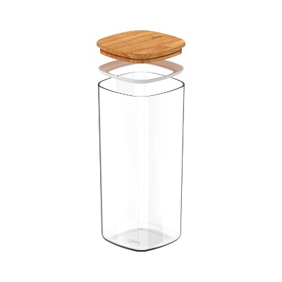 OU Airtight Food Storage Container 8.4cup, Clear Plastic Food Storage Container with Leak Proof Bamboo Lid, Stackable Kitchen Pantry Organizer — фото 6
