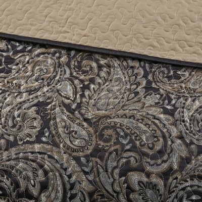 Aubrey Queen Black Cotton Reversible Jacquard Bedspread Set