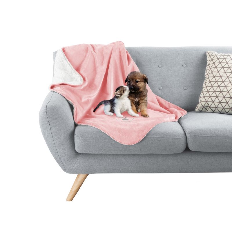 Waterproof Pet Blanket - 30x40-Inch Reversible Fleece Throw Protects Couches, Cars, and Beds from Spills, Stains, and Fur by PETMAKER (Pink), 4 of 9