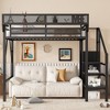 Twin Size Loft Bed with Stairs Metal Full Loft Bed with Storage Shelves High Loft Bed with Wardrobe for Kids Teens Black - 2 of 4