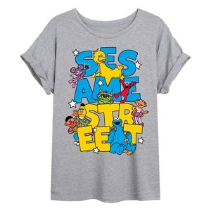 Women's - Sesame Street - Sesame Street Stacked Oversized Graphic T-Shirt - 1 of 4