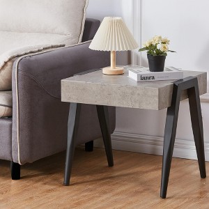 Kings Brand Furniture Camden Marble-Style Wood Side End Table, Nightstand, Sofa Table with Metal Legs for Living Room, Black/Gray - 1 of 4