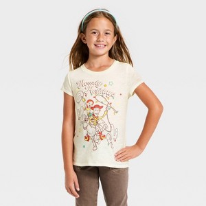 Girls' Toy Story Howdy Holidays Short Sleeve Graphic T-Shirt - Ivory - 1 of 4