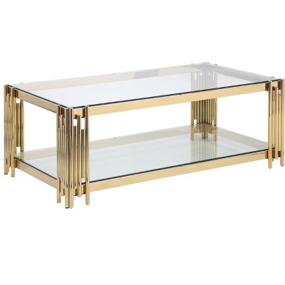 NicBex Modern 20.1" Square Coffee Table with Double Layer and Glass Top for Living Room and Office