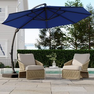 Outdoor Large Round Aluminum Offset Umbrella - Heavy Duty Offset Umbrella With 360° Rotation, Offset Patio Cantilever Umbrella With Base Included - 1 of 4