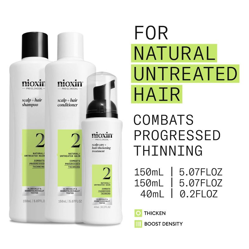Nioxin System 2 Hair Thickening Natural &#38; Untreated Hair Shampoo &#38; Conditioner Kit - 3ct, 4 of 12