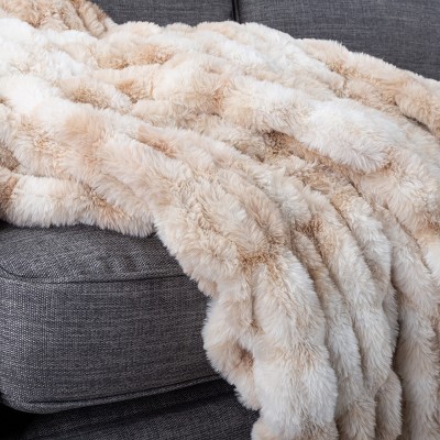 Cream Queen Ruched Faux Fur Machine Washable Blanket