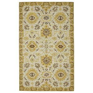 Gold Beige And Brown Wool Floral Medallion Hand Hooked Area Rug - 1 of 4