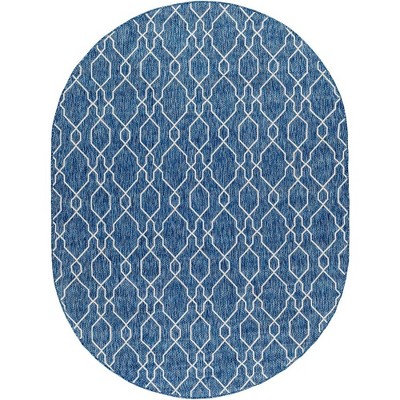 Mark & Day Valentijn 5'3"x7'3" Woven Indoor & Outdoor Area Rugs Denim: Geometric Oval Patio Carpet, Stain-Resistant