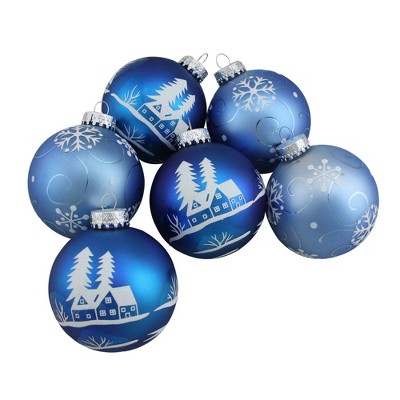 Northlight 6ct Glittered Glass Ball Christmas Ornament Set 3.25" - Blue/White