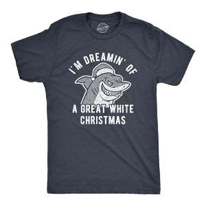 Mens I'm Dreamin' Of A Great White Christmas Tshirt Funny Holiday Shark Graphic Tee - Crazy Dog Men's T Shirt - 1 of 4