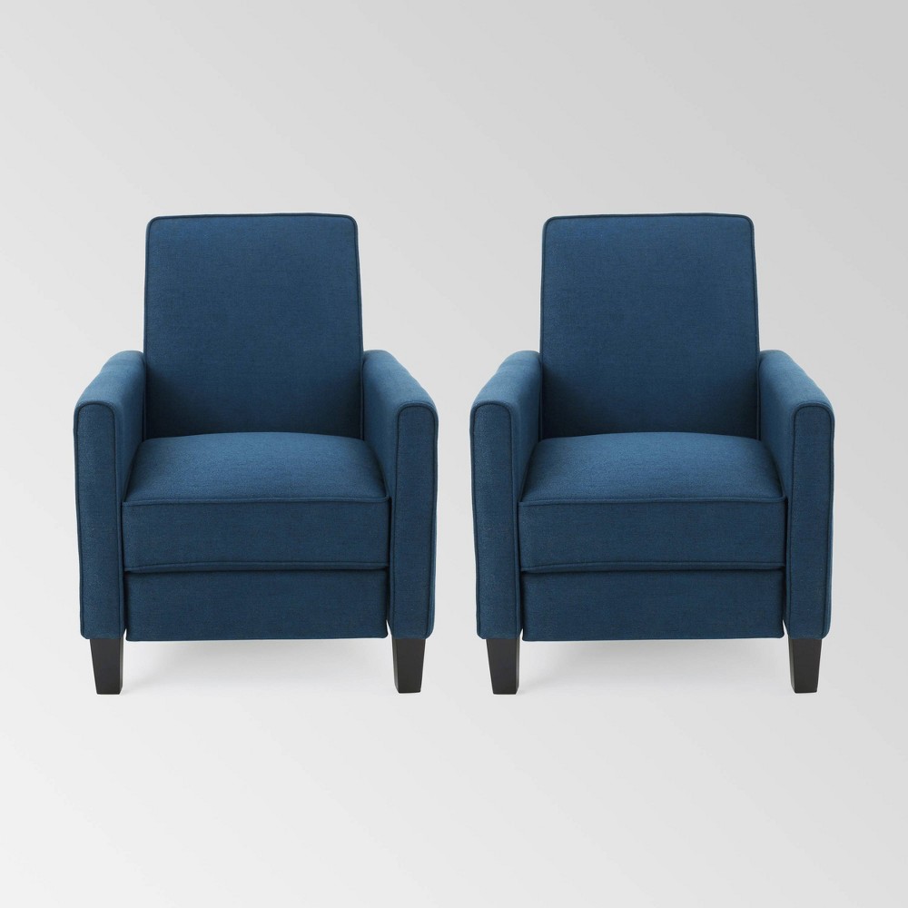 Photos - Chair Set of 2 Darvis Contemporary Press-Back Recliners Navy Blue - Christopher