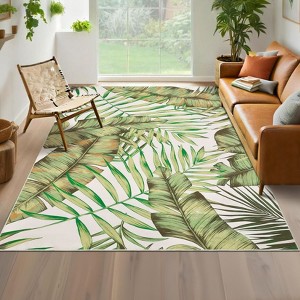 Green Washable Rug for Living Room Tropical Plant Throw Rug - 1 of 4