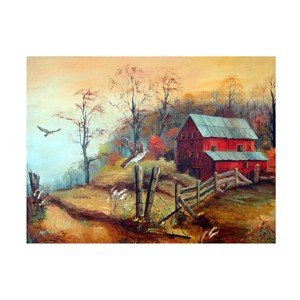 Trademark Fine Art -Arie Reinhardt Taylor 'The Red Barn And The Hawk' Canvas Art - 1 of 4