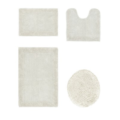 Edge Bath Rug 100% Premium Cotton Ultra-Soft Water Absorbent Tufted Solid Reversible 4 Piece Bathroom Rug Set for Machine Washable Bathmat