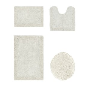 Edge Bath Rug 100% Premium Cotton Ultra-Soft Water Absorbent Tufted Solid Reversible 4 Piece Bathroom Rug Set for Machine Washable Bathmat - 1 of 2