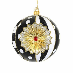 Huras Family Black And White Delight Reflector Ball - 1 Glass Tree Ornament 4.25 Inch, Glass - Hand Painted Vintage Style Drop BW966 4.25 In Black And - 1 of 3