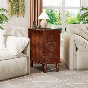 Modern Sofa Side Table With Drawer, Wooden Narrow End Table, Slim Bedroom Nightstand, Accent Bedside Table for Small Space Living Room Bedroom - 1 of 4