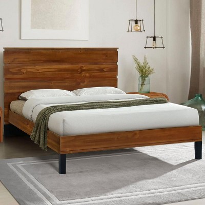 Streamdale Mid-Century Modern Solid Pine Wood King Bed with Slats