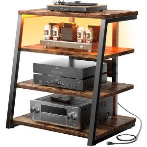 Aheaplus 4-Tier Wooden AV Component Media Stand Stereo Cabinet with Power Outlets and LED Lights - 1 of 4