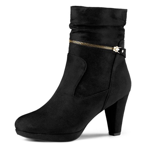 Black high heel mid calf outlet boots