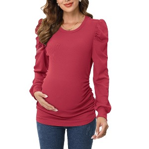 Maternity Shirt Side button and Ruched Maternity Tunic Tops Maternity T-Shirts - 1 of 4