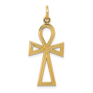 Black Bow Jewelry 14k Yellow or White Gold Textured Ankh Cross Pendant, 14 x 37mm - 1 of 4