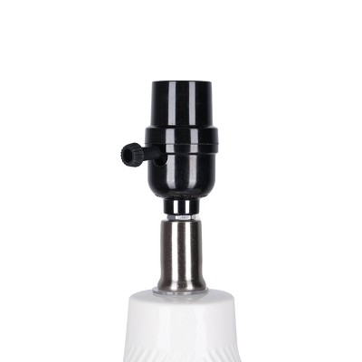 White Ceramic Gourd Table Lamp with Linen Drum Shade, 18"