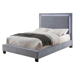 Shanelle Modern Fabric Full Platform Bed With Led Trim Gray - miBasics, Light Gray