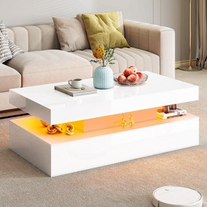 AMERLIFE LED Coffee Table, Modern 2-Tier Center Table, Open Storage Space, 40in - 1 of 4