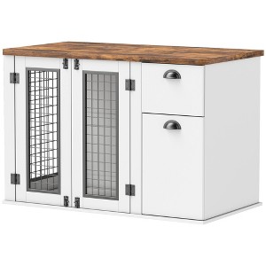 Skyzone 39" White Dog Crate Furniture: 3-Door Side Table with Blackboard, Non-Slip Pads for Large - 1 of 4