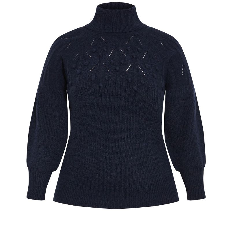Women's Plus Size Elsa Pom Pom Sweater - navy | AVENUE, 5 of 8