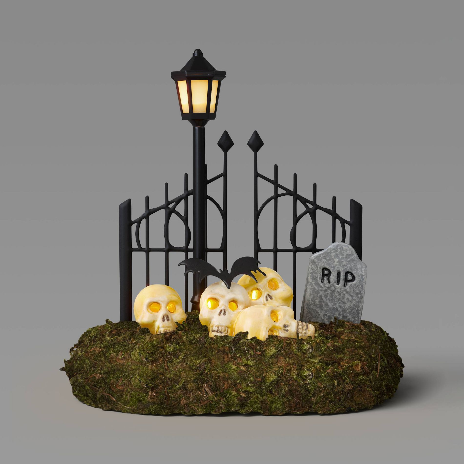 Lit Plastic and Metal Graveyard Scene with Skulls Tombstone Decorative Sculpture - Hyde and EEK! Boutique™: Halloween